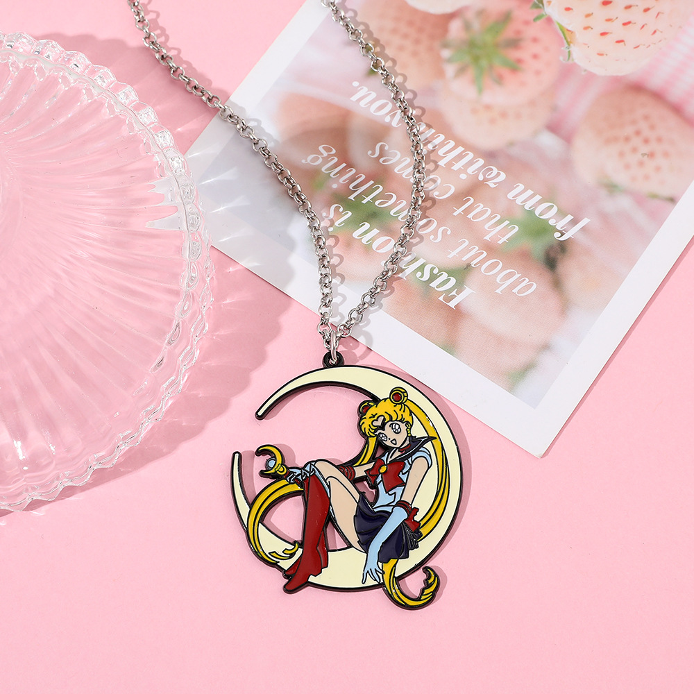 Jewelry Making Necklaces - Słodki Anime Metalowy Naszyjnik z Emalią,